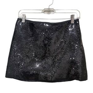 Theory Sequin Mini Skirt Black Women Size 0 Party Cocktail Lined